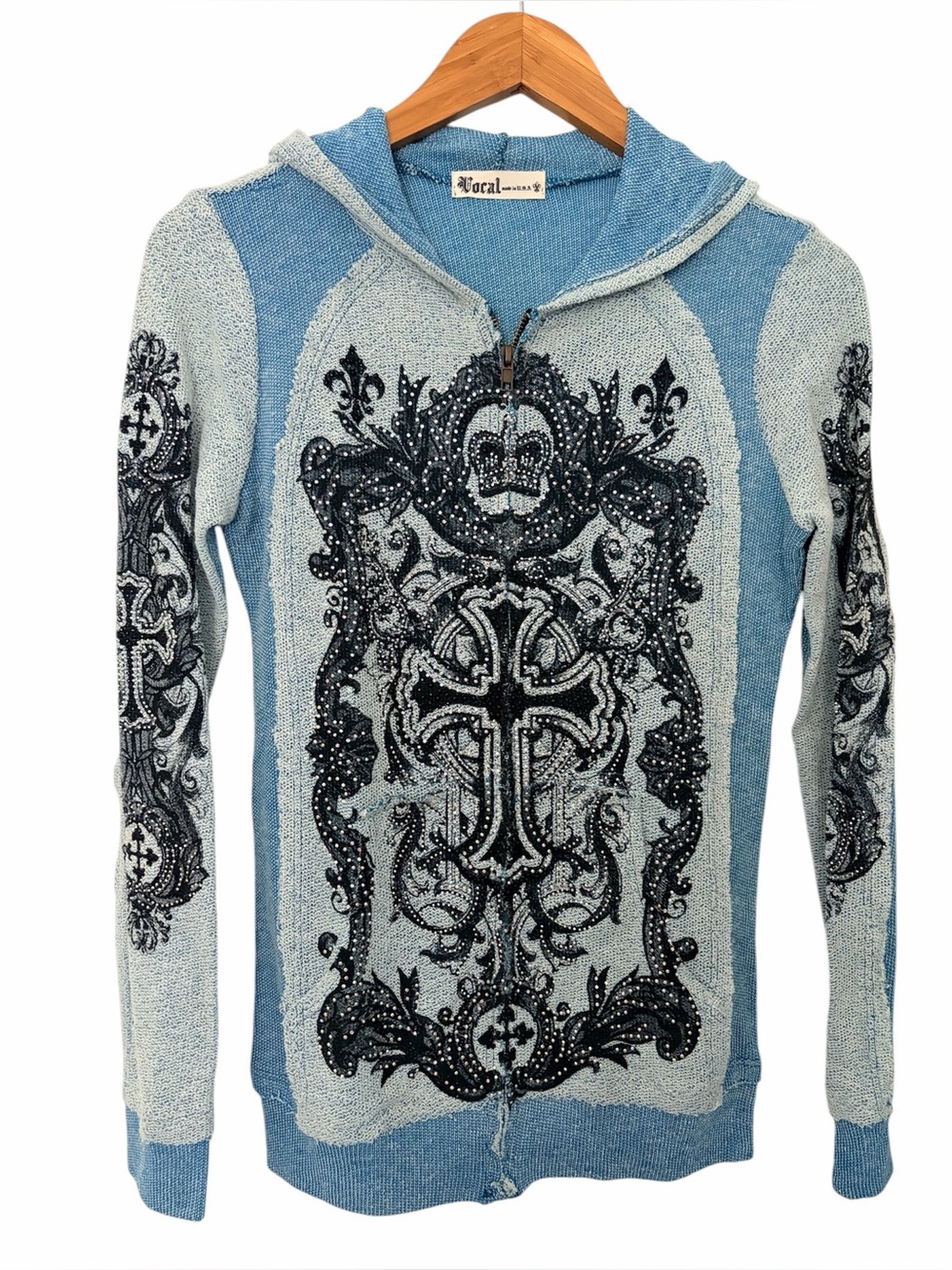Vocal Embellished Zip Up Hooded Top-Size Small-Like New